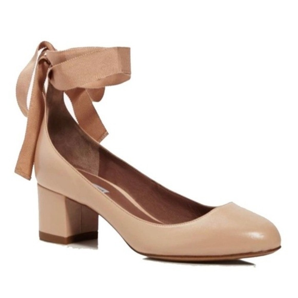 NEW Tabitha Simmons Chloe Ankle Wrap Block Heel Pump Nude Size EU 36 - US 6